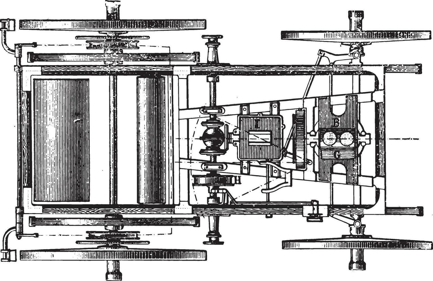 schot van auto panhard Levassor, wijnoogst gravure. vector