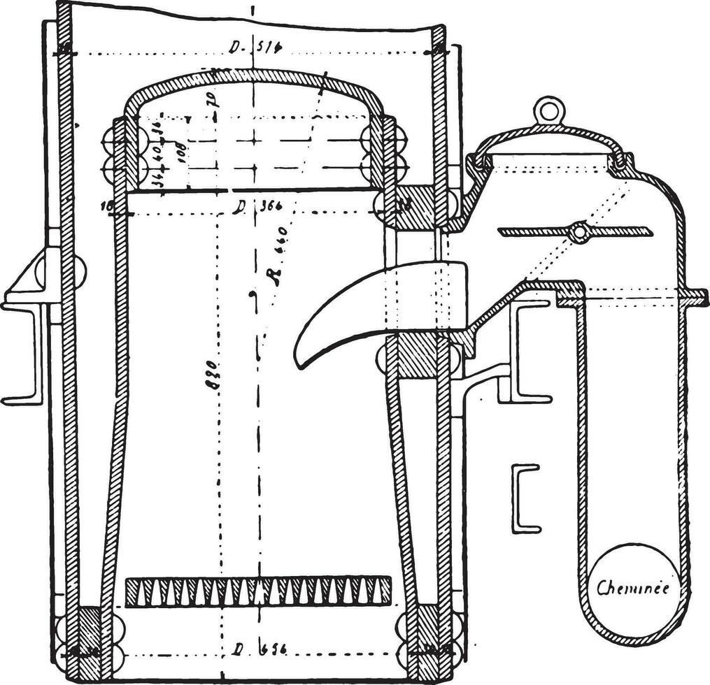 bonnefond water fles systeem, wijnoogst gravure. vector