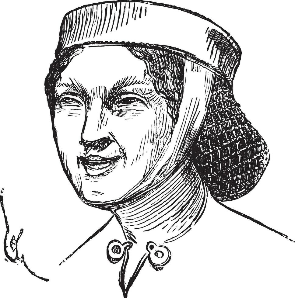 vrouw kapsel, de begin van de veertiende eeuw, wijnoogst gravure. vector