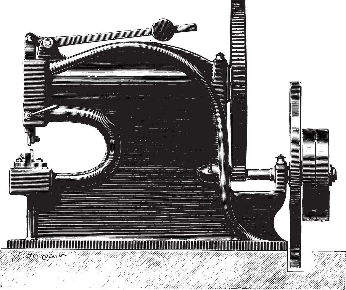 mechanisch bediend schaar, wijnoogst gravure. vector