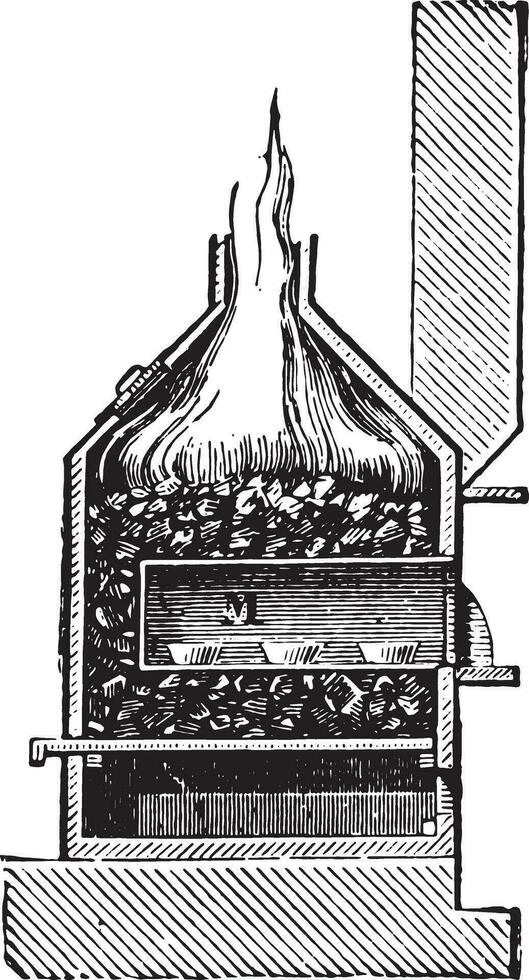 cupellatie oven, wijnoogst gravure. vector