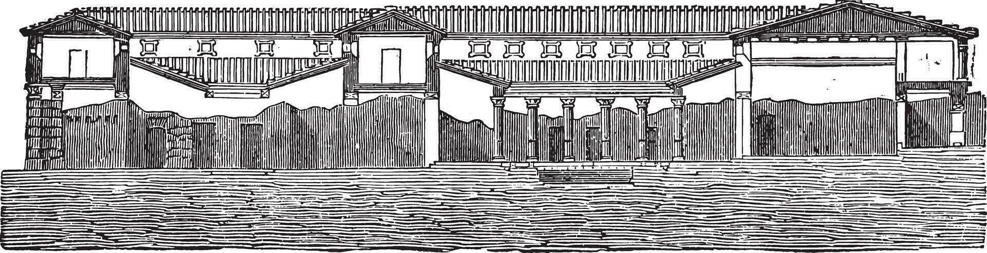 snijdend de zei huis van pansa Bij pompei, wijnoogst gravure. vector