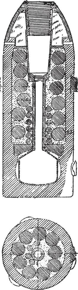 Engels granaatscherven, bokser model- geweer 16 leef, wijnoogst gravure. vector