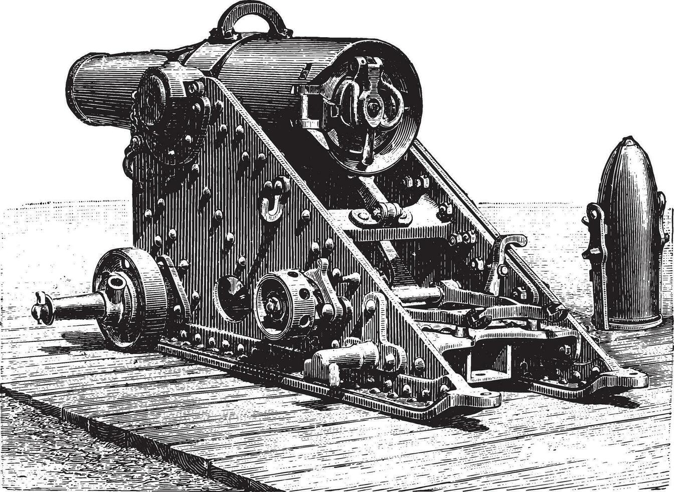 Mortier gestreept 220 millimeter, model- 188, Aan pas op, wijnoogst gravure. vector