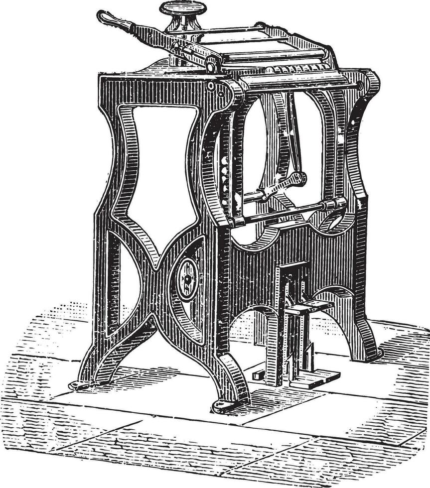 Amerikaans machine naar aanbevelen, wijnoogst gravure. vector