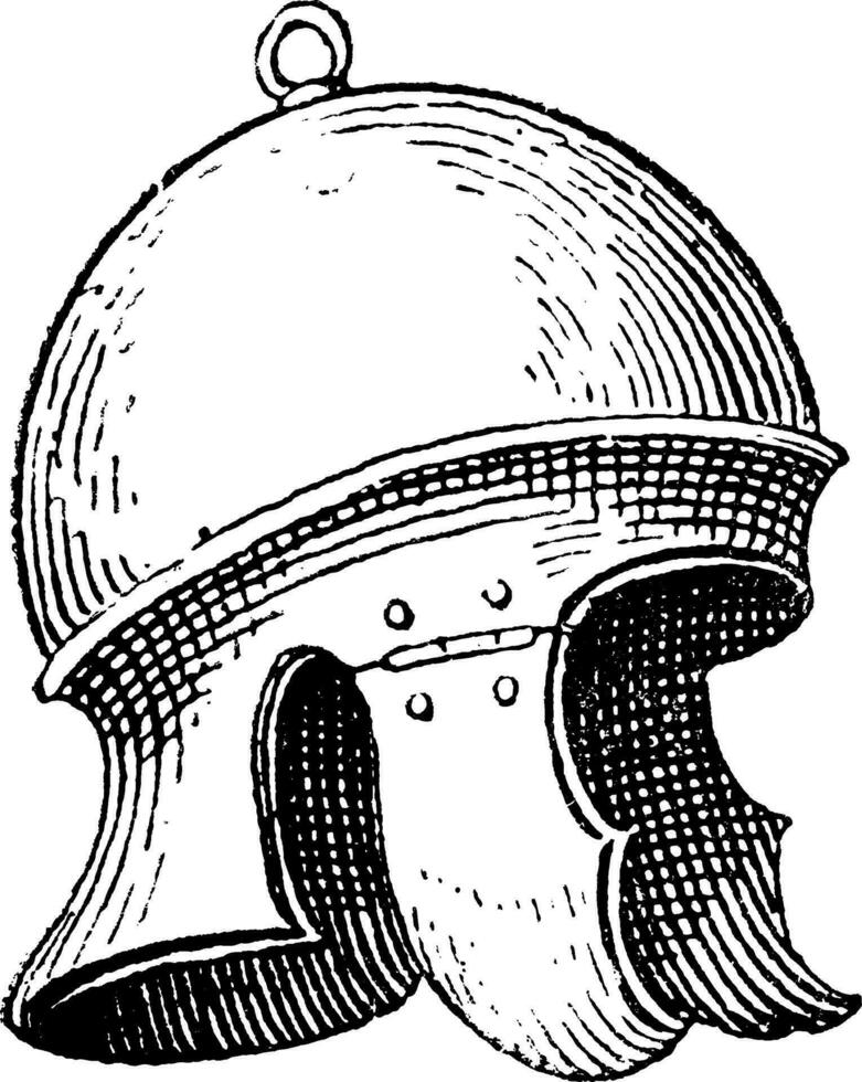 Romeins legioensoldaat helm of galea wijnoogst gravure vector