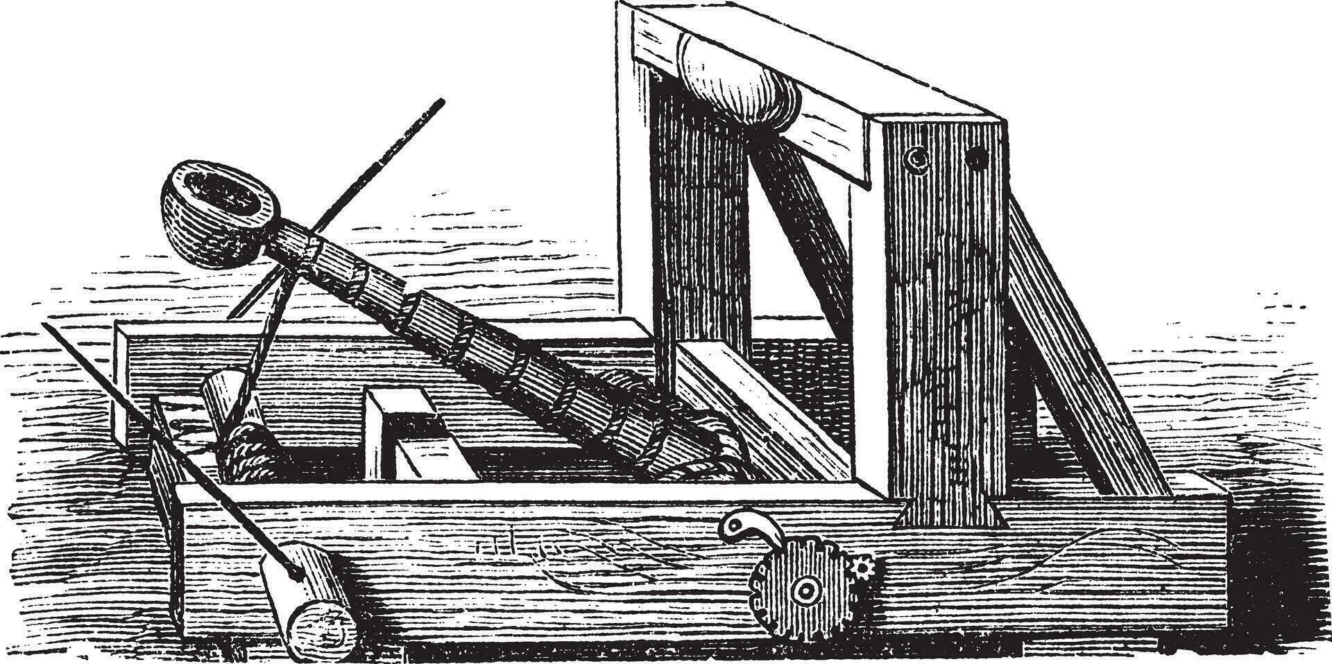 katapult of katapult wijnoogst gravure vector