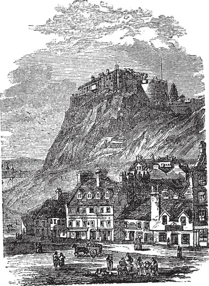 Edinburgh kasteel in Schotland, wijnoogst gravure vector