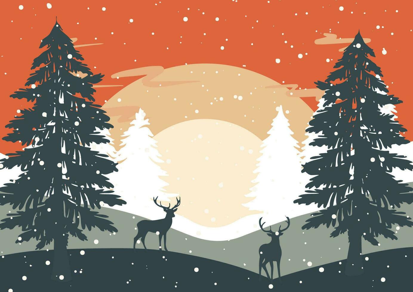 abstract Kerstmis winter landschap met hert silhouetten vector