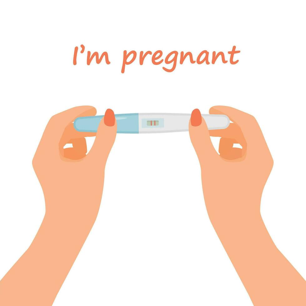 vrouw handen Holding positief zwangerschap test resultaat met twee rood strepen vector