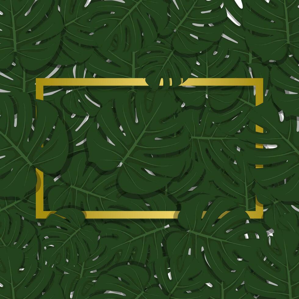 gouden kader geplaatst Aan de monstera blad patroon. vector