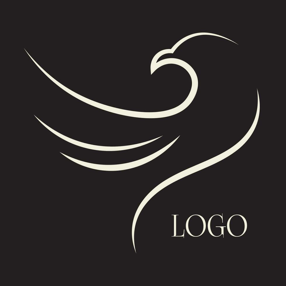 minimalistische wit adelaar logo met elegant curves Aan een zwart achtergrond, vergezeld door een serif lettertype tijdelijke aanduiding voor branding vector