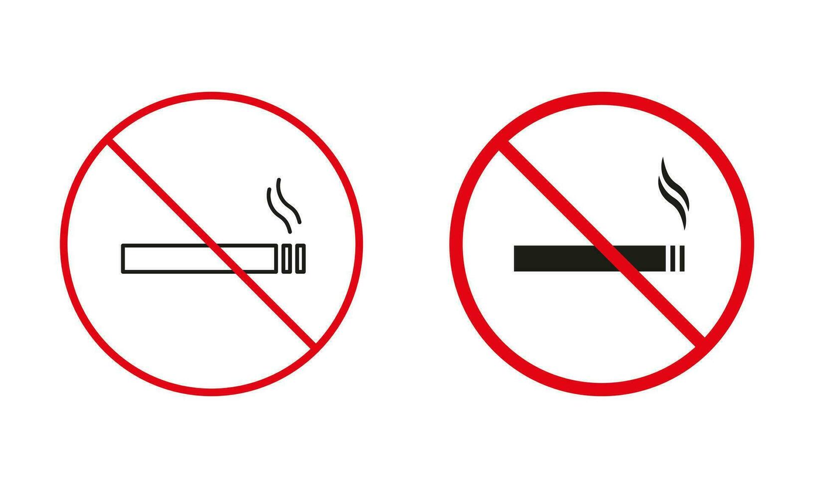 roken tabak rood waarschuwing tekens. rook sigaret lijn en silhouet pictogrammen set. toegestaan en verboden Oppervlakte voor roken nicotine sigaret pictogram. geïsoleerd vector illustratie.