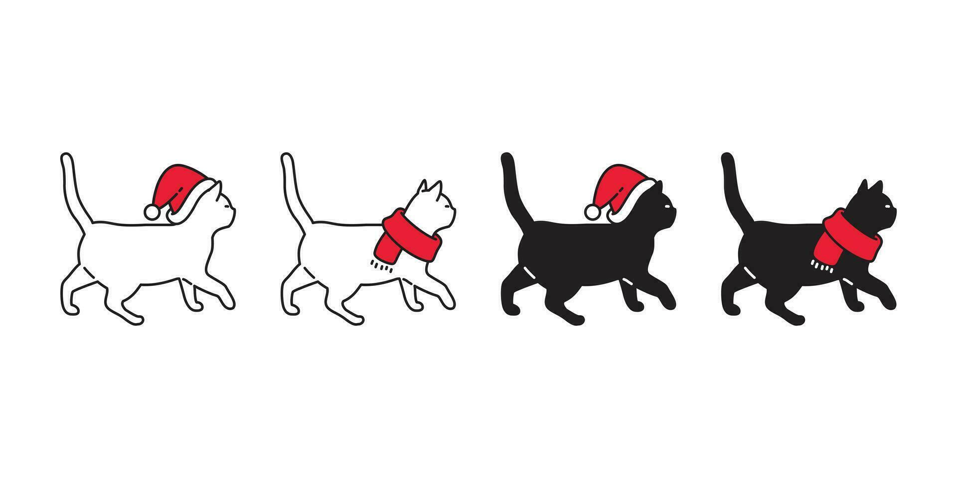 kat vector icoon Kerstmis sant claus hoed katje wandelen logo symbool tekenfilm karakter illustratie tekening ontwerp
