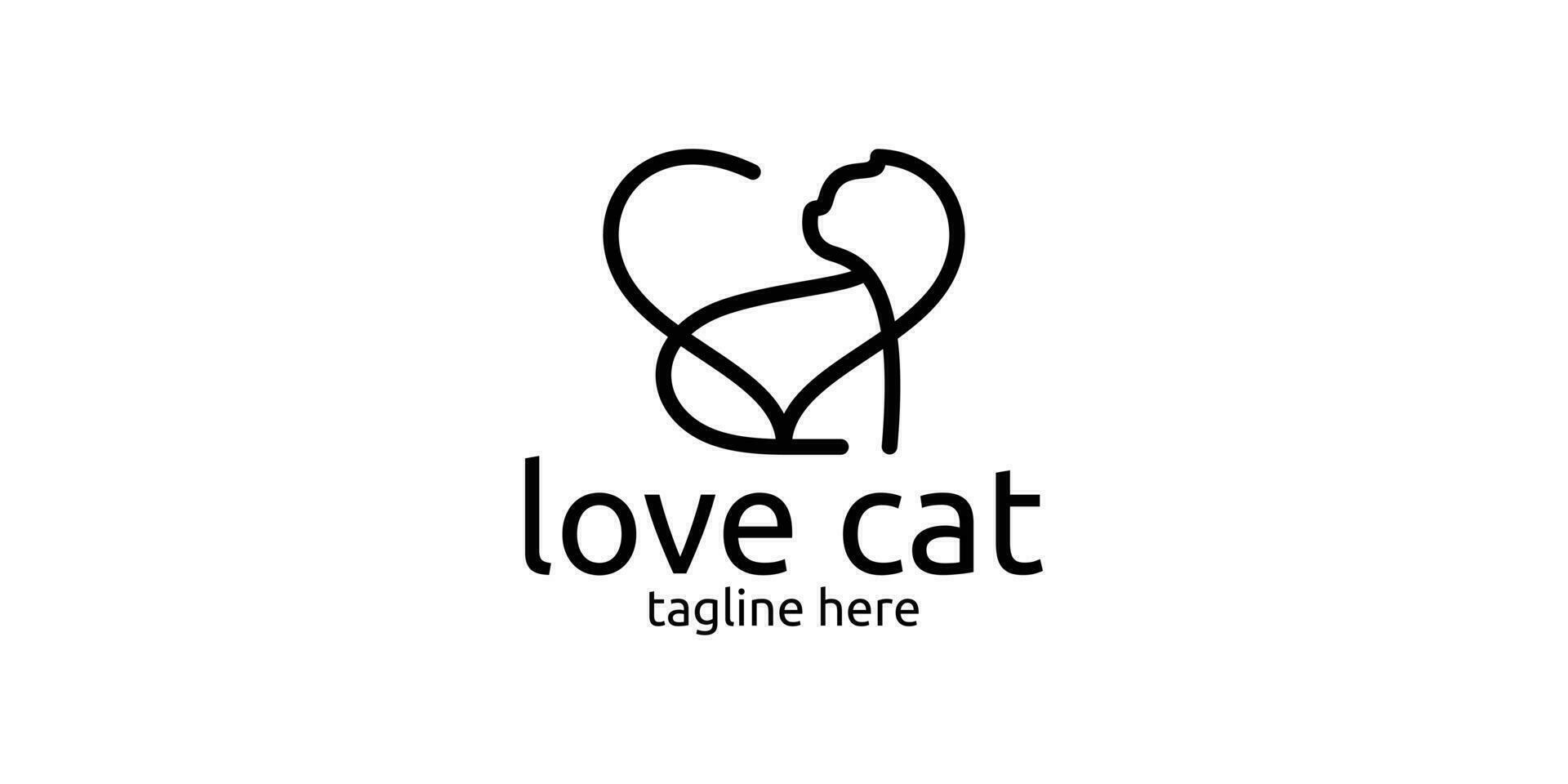 logo ontwerp combineren de vorm van een kat met een hart of liefde, kat Gezondheid logo. vector