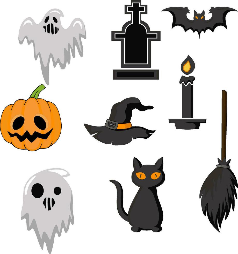 schattig halloween elementen Aan wit achtergrond vector