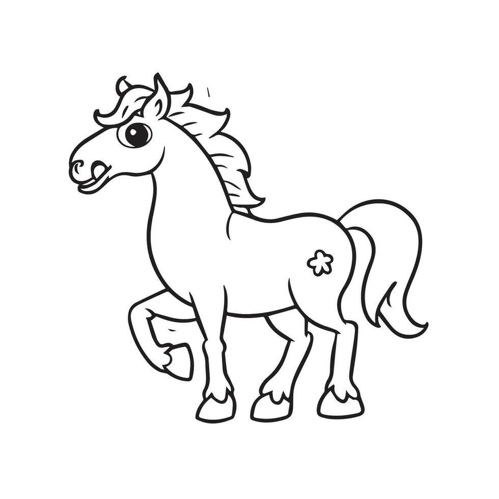 karton paard, zwart en wit illustratie, en kleur bladzijde Aan een wit achtergrond. lijn tekening stijl vector