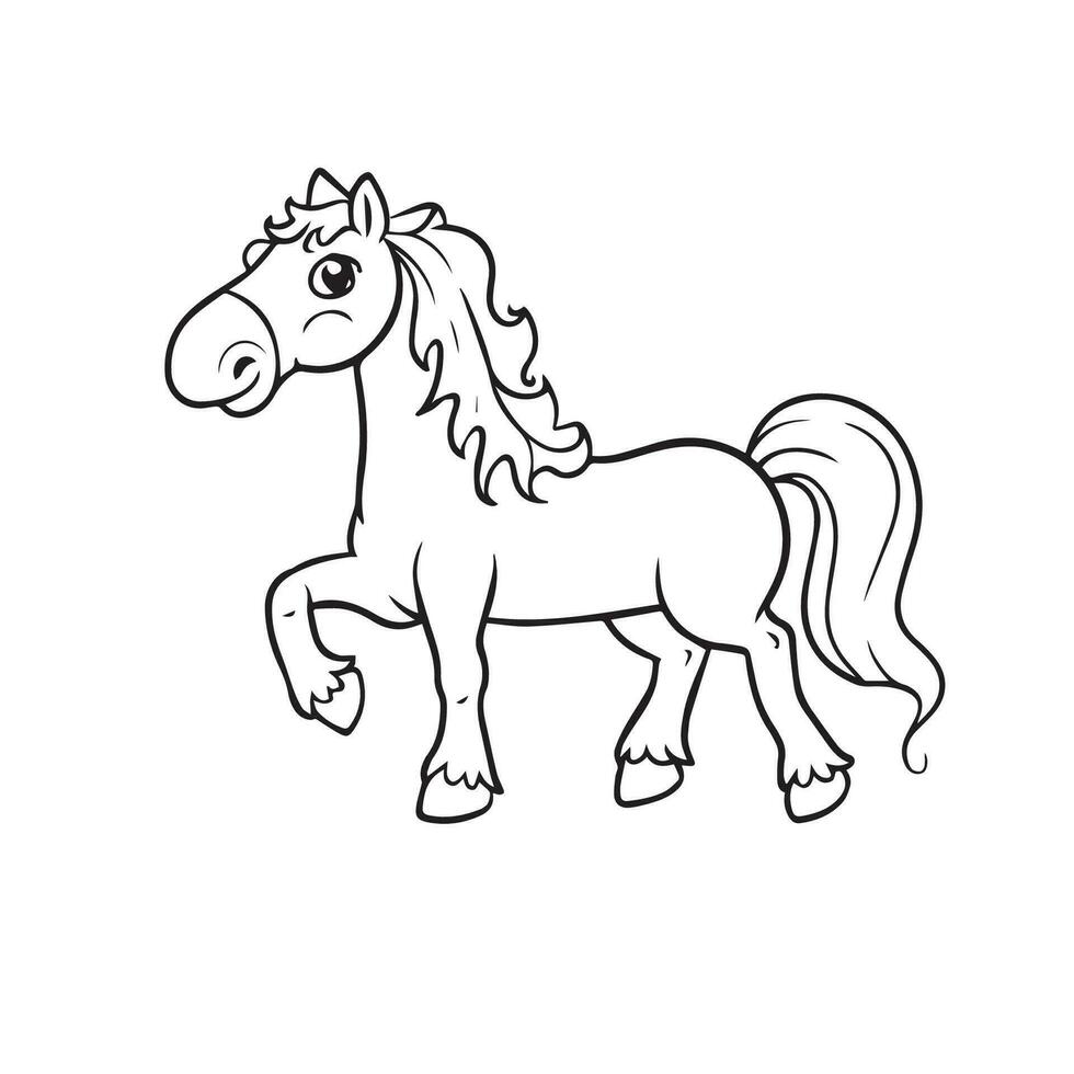 karton paard, zwart en wit illustratie, en kleur bladzijde Aan een wit achtergrond. lijn tekening stijl vector