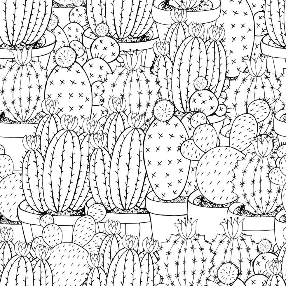 naadloze botanische illustratie. tropisch patroon van verschillende cactussen, aloë vector