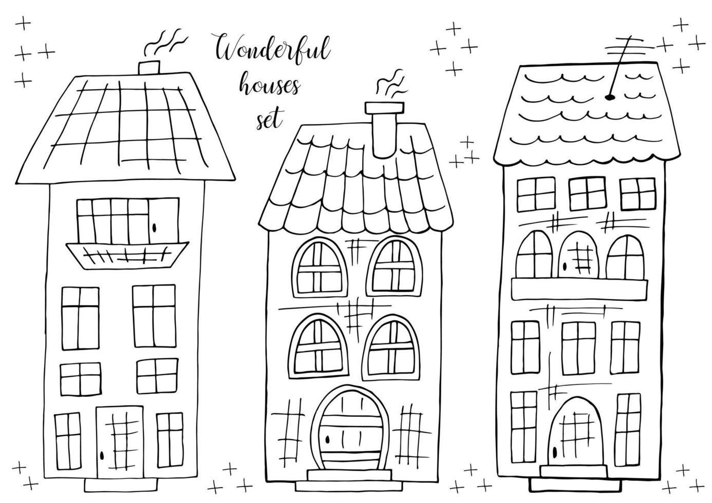 set van illustraties van kleine huizen in de hand tekenen stijl. verzameling vectorillustraties voor uw ontwerp. mooie tekeningen vector