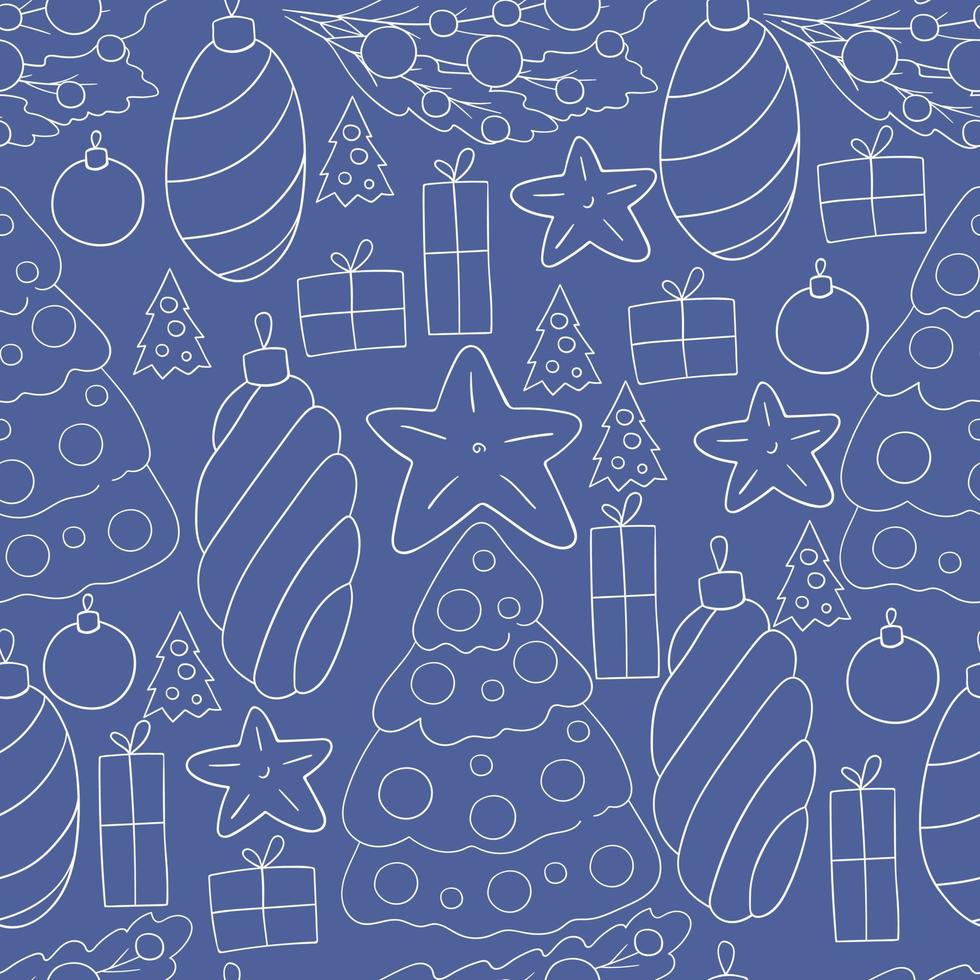 patroon in de hand tekenen stijl. naadloos vectorpatroon met sterren, kerstboomversieringen. kan worden gebruikt voor stof, verpakking, verpakking en etc vector