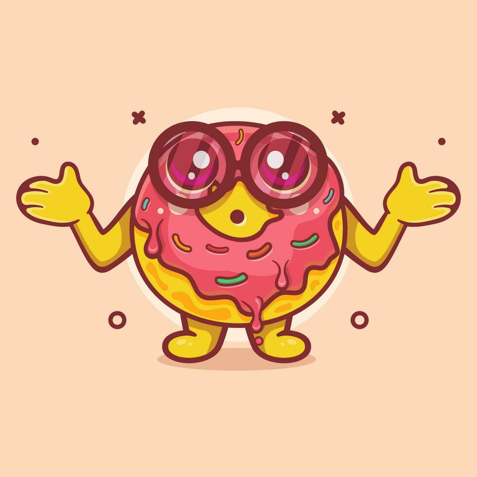 schattig donut voedsel karakter mascotte met verward gebaar geïsoleerd tekenfilm in vlak stijl ontwerp vector