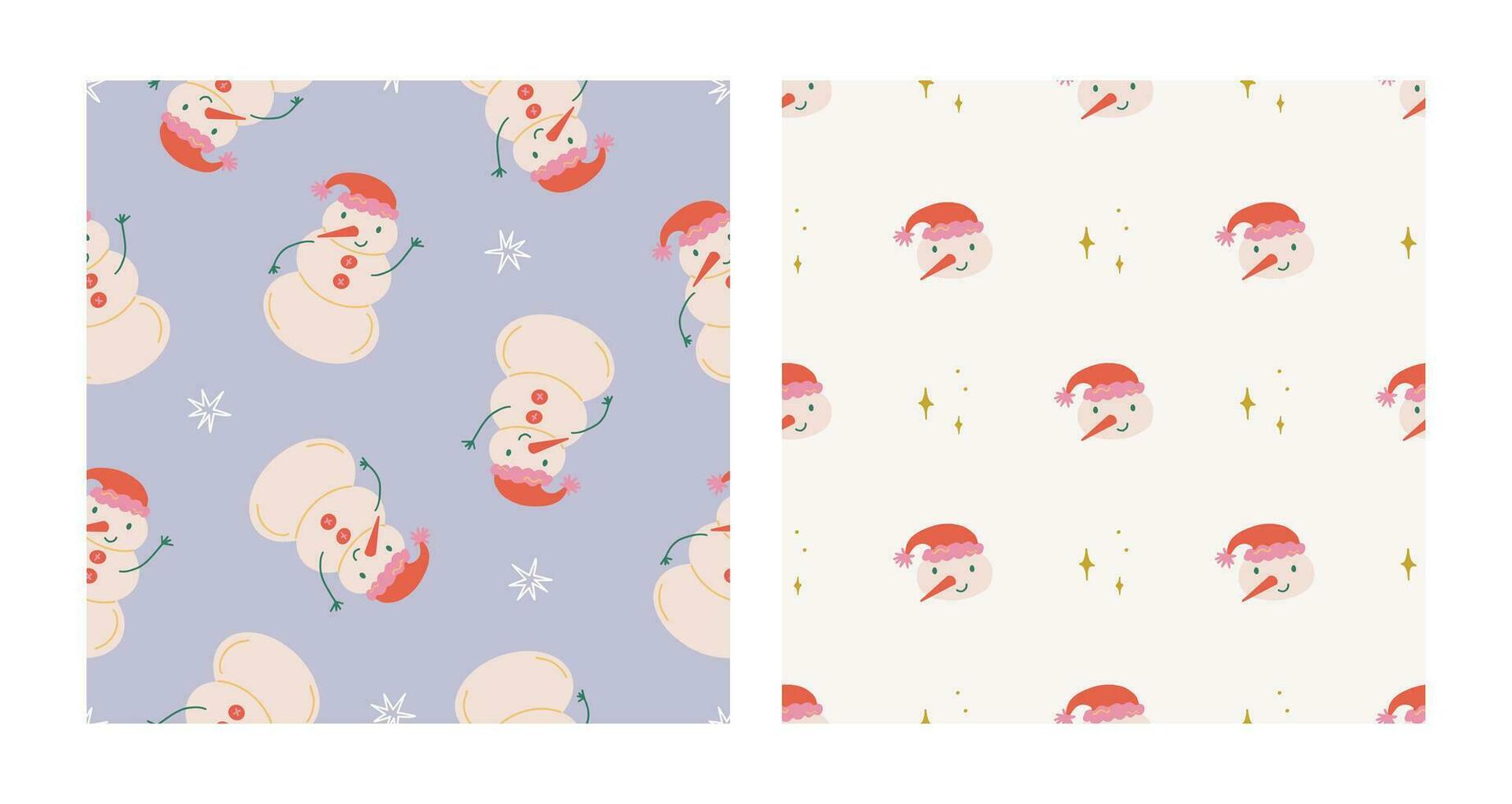 schattig sneeuwman en sparkles naadloos patroon set. Kerstmis en nieuw jaar concept. hand- getrokken retro wijnoogst vector structuur voor behang, afdrukken, inpakken, textiel