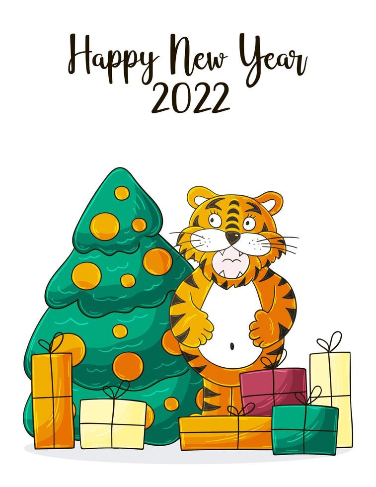 nieuwjaar 2022. cartoonillustratie voor ansichtkaarten, kalenders, posters vector