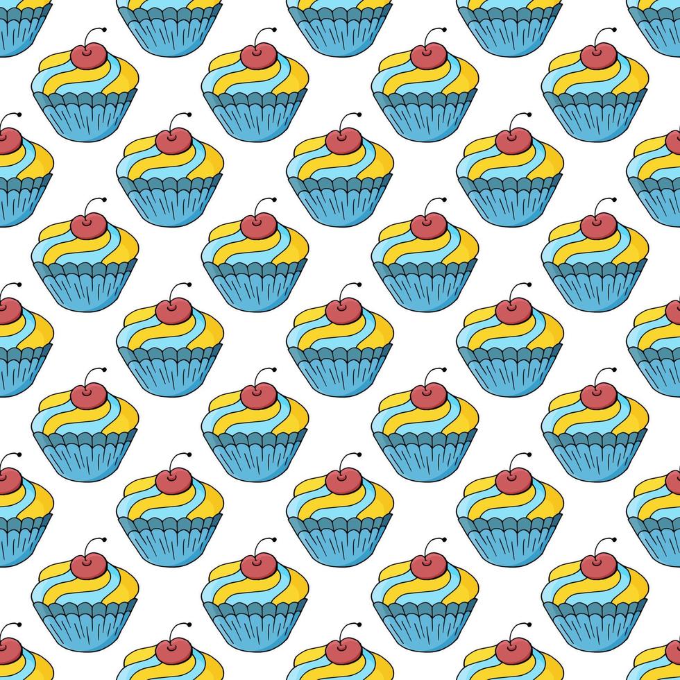 vectorillustratie. naadloos patroon met zoete gebakjes. leuke muffins, cupcakes. polka dot achtergrond. textuur voor stof vector