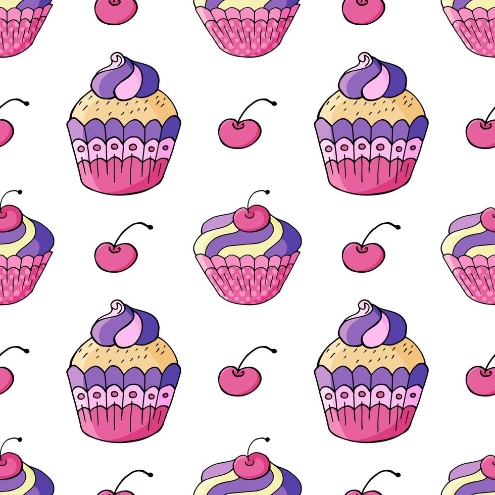 vectorillustratie. naadloos patroon met zoete gebakjes. schattige muffins, cupcakes vector