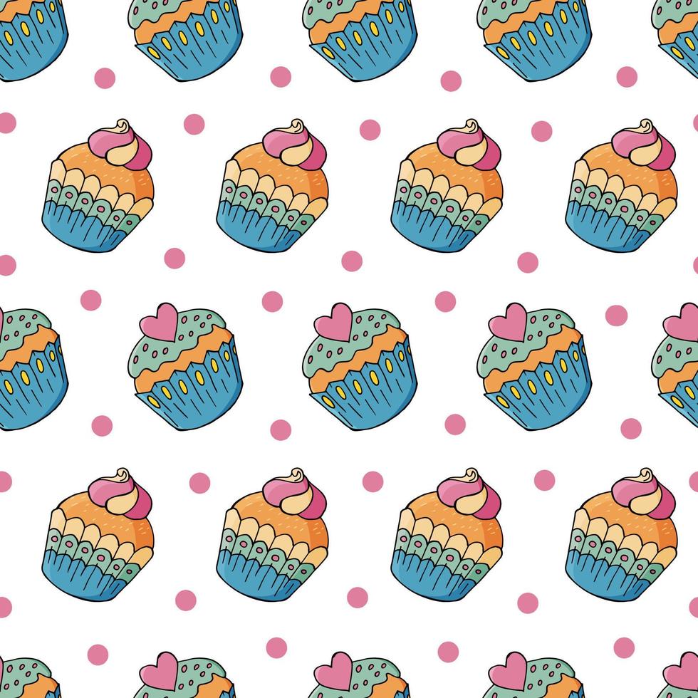 vectorillustratie. naadloos patroon met zoete gebakjes. schattige muffins, cupcakes vector