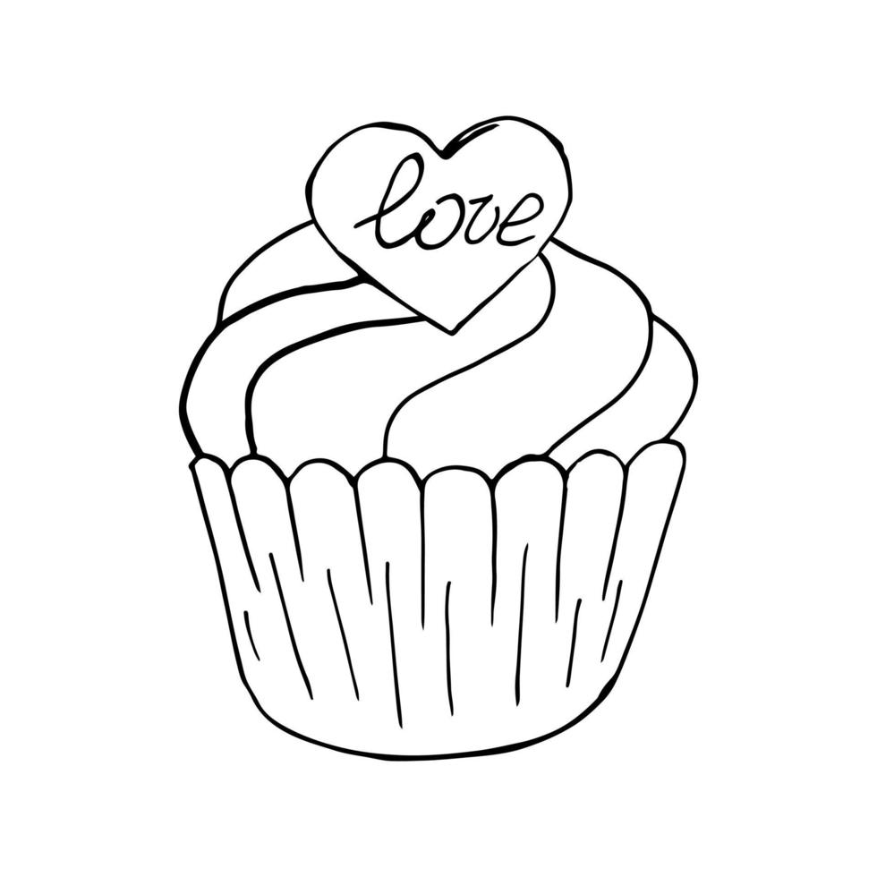 vectorillustratie voor uw ontwerp. helder icoon van cupcake, muffin in de hand tekenstijl vector