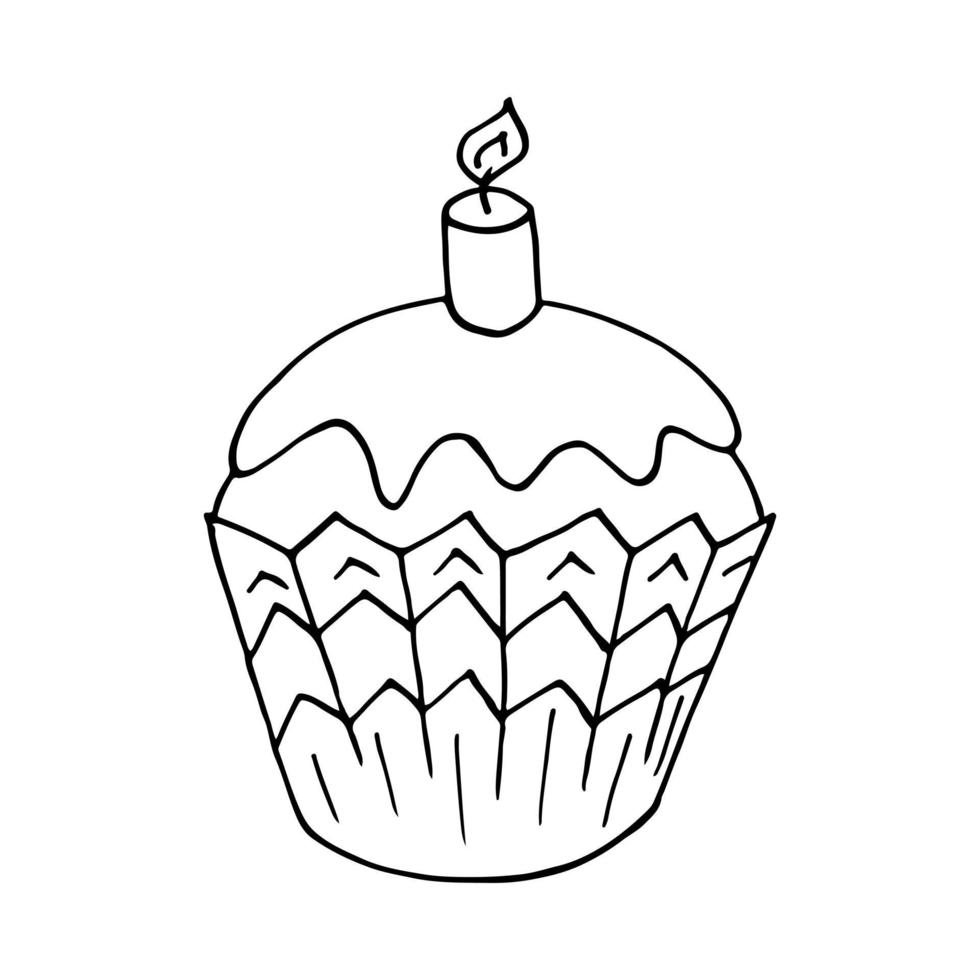 vectorillustratie voor uw ontwerp. helder icoon van cupcake, muffin in de hand tekenstijl vector