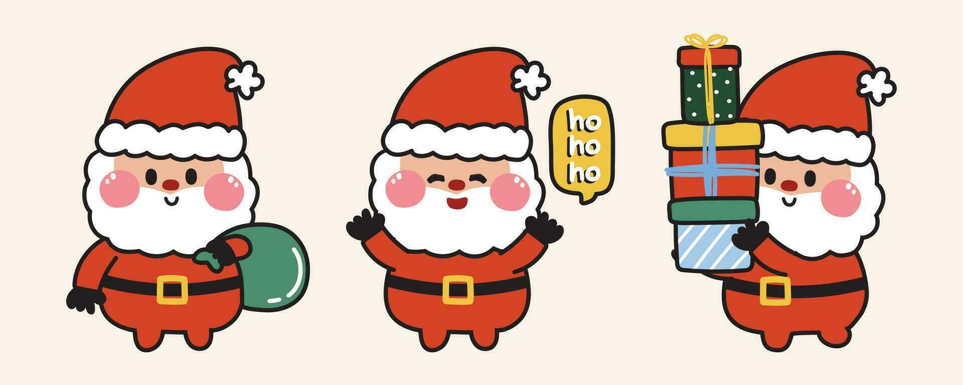 reeks van schattig de kerstman claus in divers poses.kerst concept.winter tekenfilm karakter hand- getekend.kind grafisch ontwerp.kawaii.vector.illustratie. vector