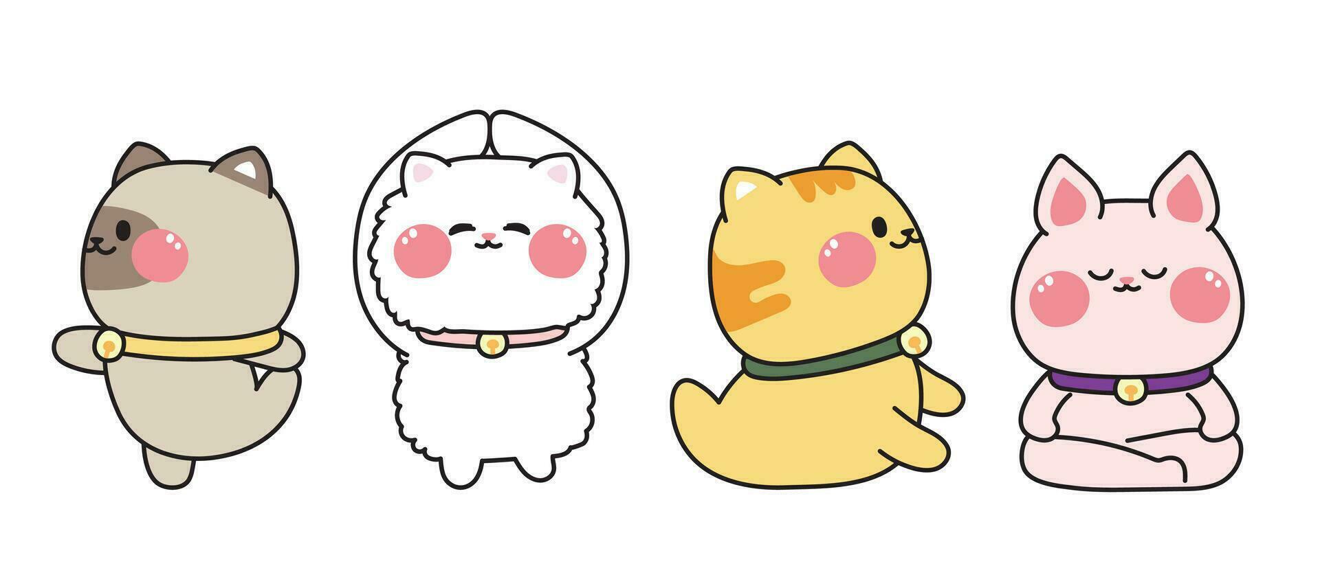 reeks van schattig huisdier in divers yoga poses.cat meditatie collectie.dier tekenfilm hand- getekende afbeelding voor kaart,sticker.miauw minnaar.kawaii.geïsoleerd.vector.illustratie. vector