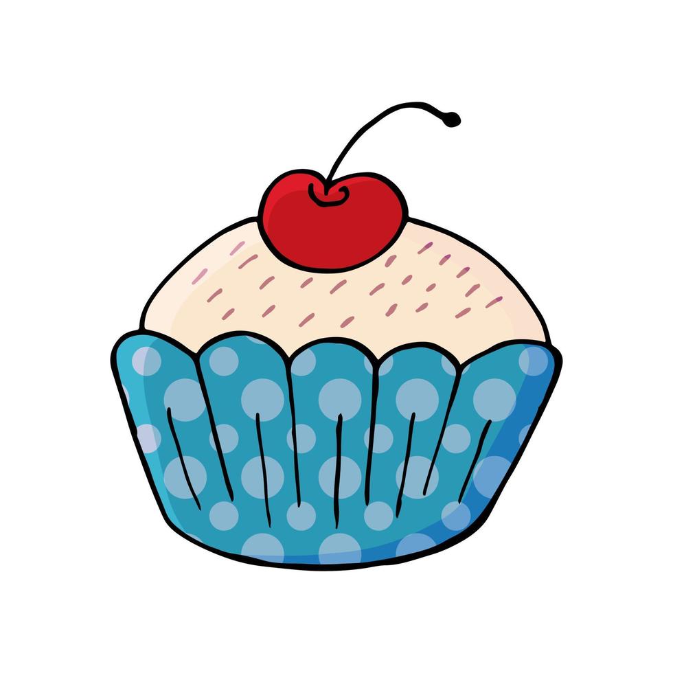 vectorillustratie voor uw ontwerp. helder icoon van cupcake, muffin in de hand tekenstijl vector