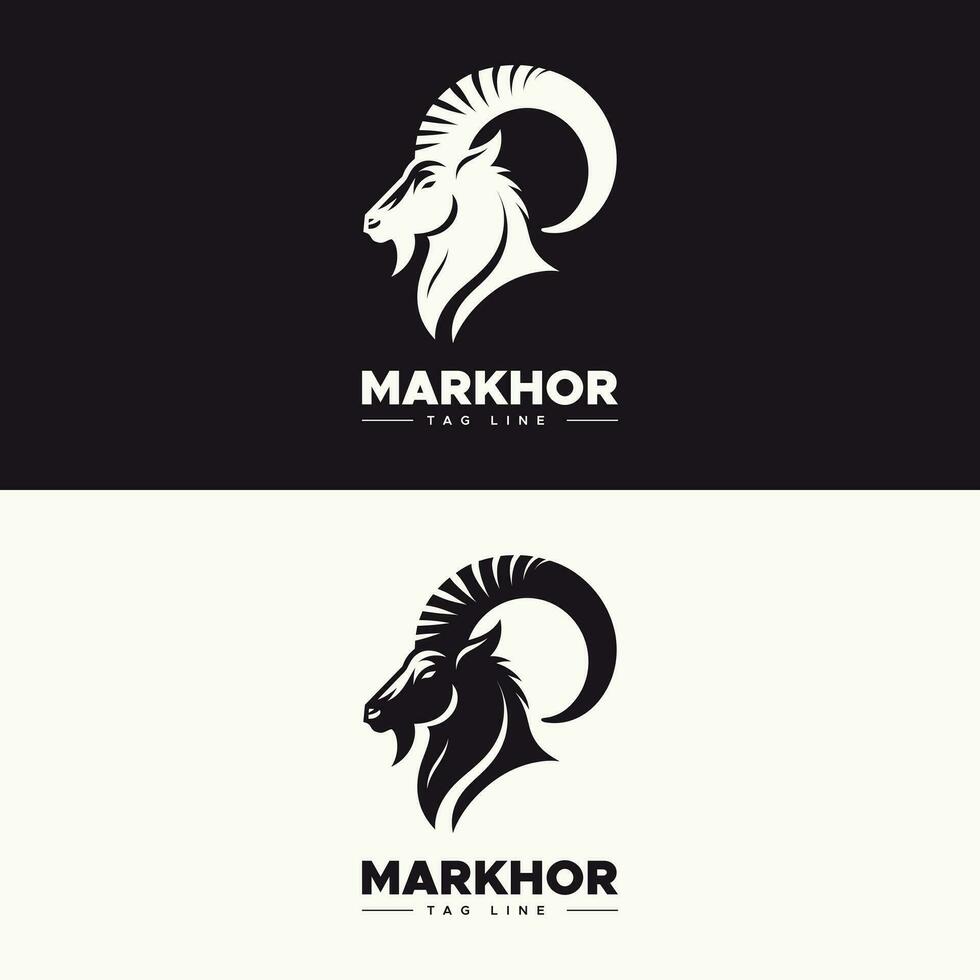 berg geit markhor hoofd zwart en wit vector logo ontwerp