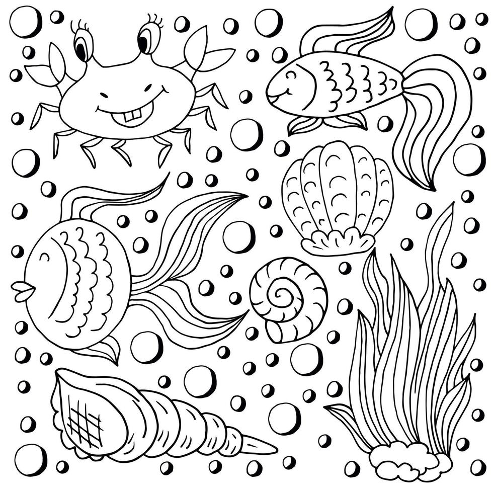 pictogram in de hand tekenen stijl. voering illustratie. verzameling tekeningen over het mariene thema vector