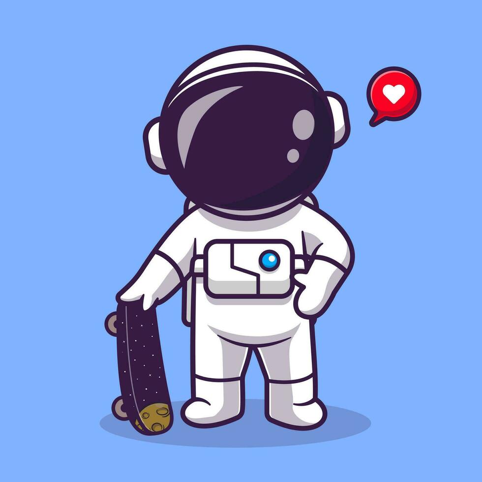 schattig astronaut spelen skateboard tekenfilm vector icoon illustratie. technologie sport icoon concept geïsoleerd premie vector. vlak tekenfilm stijl