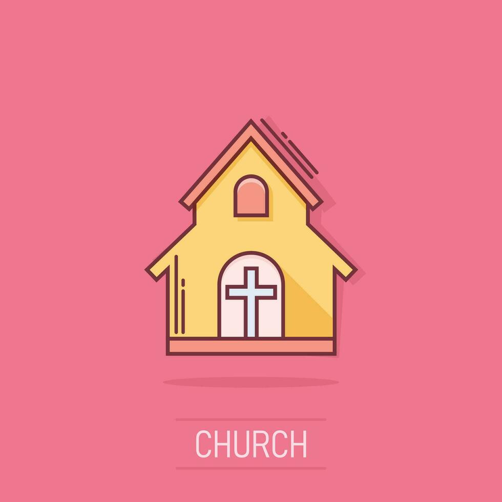 vector tekenfilm kerk heiligdom icoon in grappig stijl. kapel teken illustratie pictogram. kerk bedrijf plons effect concept.