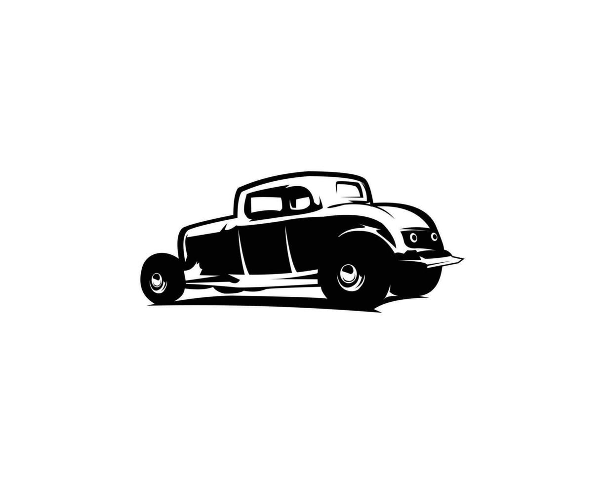 wijnoogst coupe auto van 1932. geïsoleerd wit achtergrond met visie van achter. premie vector ontwerp voor logo, insigne, embleem. beschikbaar in eps 10