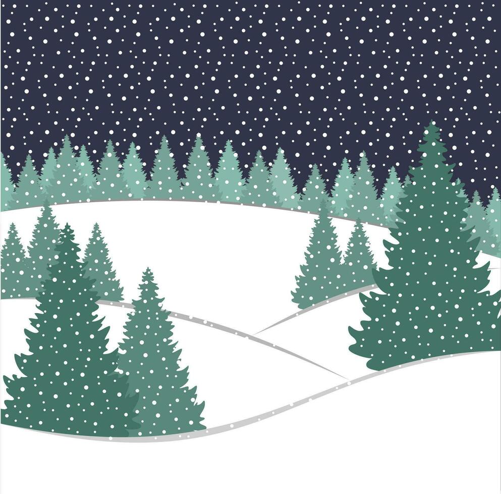 Spar sneeuw Woud. winter nacht landschap. Kerstmis bomen. sneeuwval. vakantie kaart. gelukkig nieuw jaar vector illustratie.