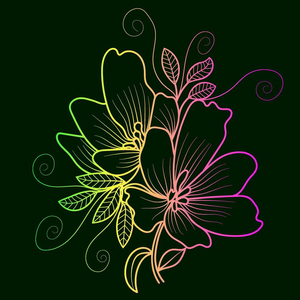 regenboog kleur lijn kunst bloemen vector illustratie, kleurrijk wijnoogst decoratief vector sjabloon, regenboog kleur bloem ornamenten.