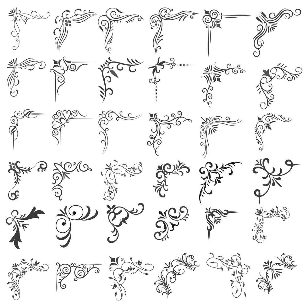 vector illustratie van decoratief hoek kader set. reeks hand- trek van hoeken verschillend vormen bloem decoratie vector ontwerp tekening schetsen stijl voor bruiloft en spandoek.