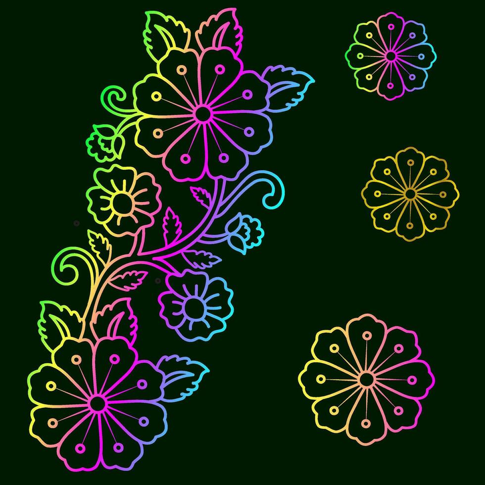 regenboog kleur lijn kunst bloemen vector illustratie, kleurrijk wijnoogst decoratief vector sjabloon, regenboog kleur bloem ornamenten.