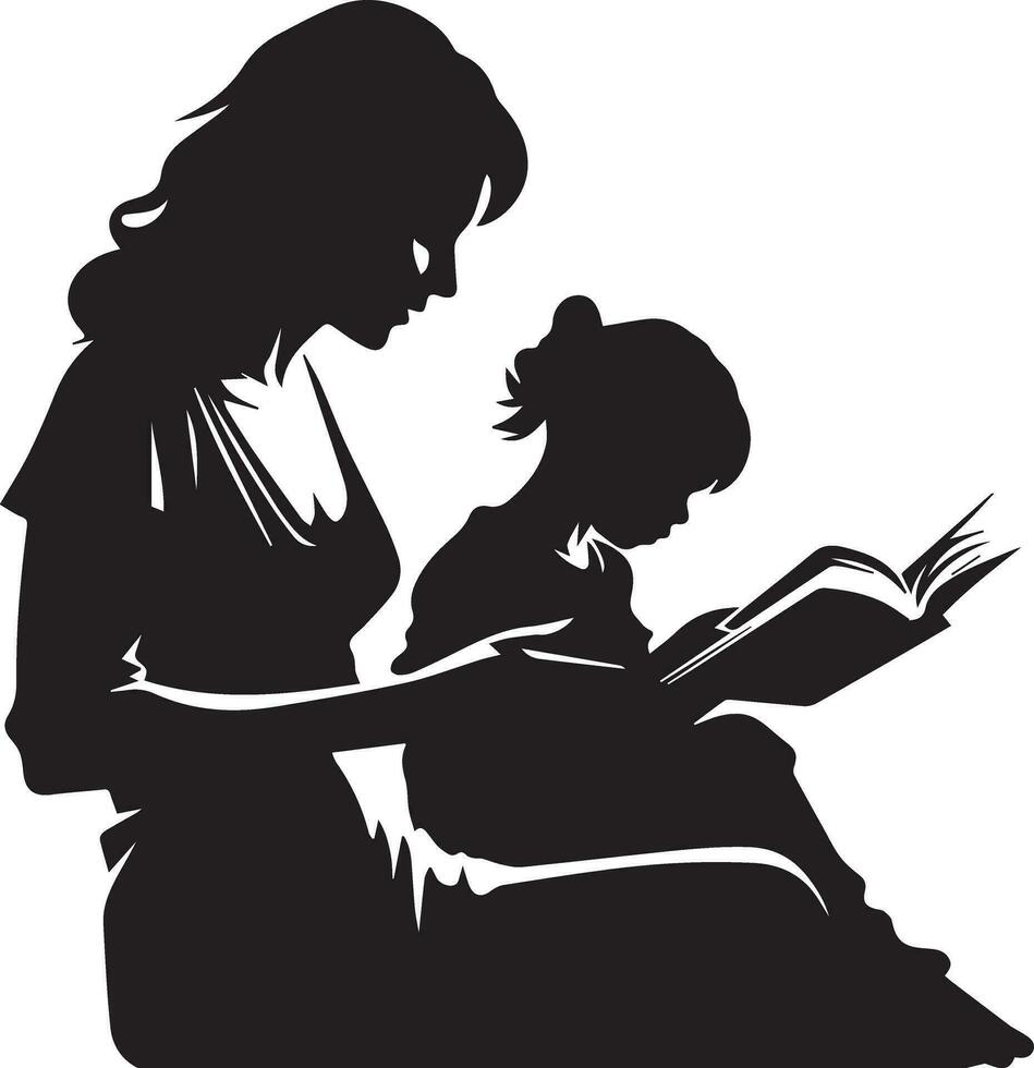mam lezen boek haar kind vector silhouet 2