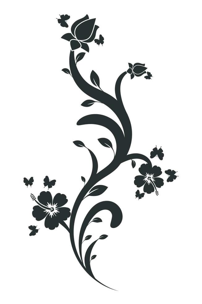 sier- decoratief bloemen motief ontwerp. vector bloemen ontwerp elementen wijnoogst verdelers in zwart kleur. bladzijde decoratie. vector illustratie.