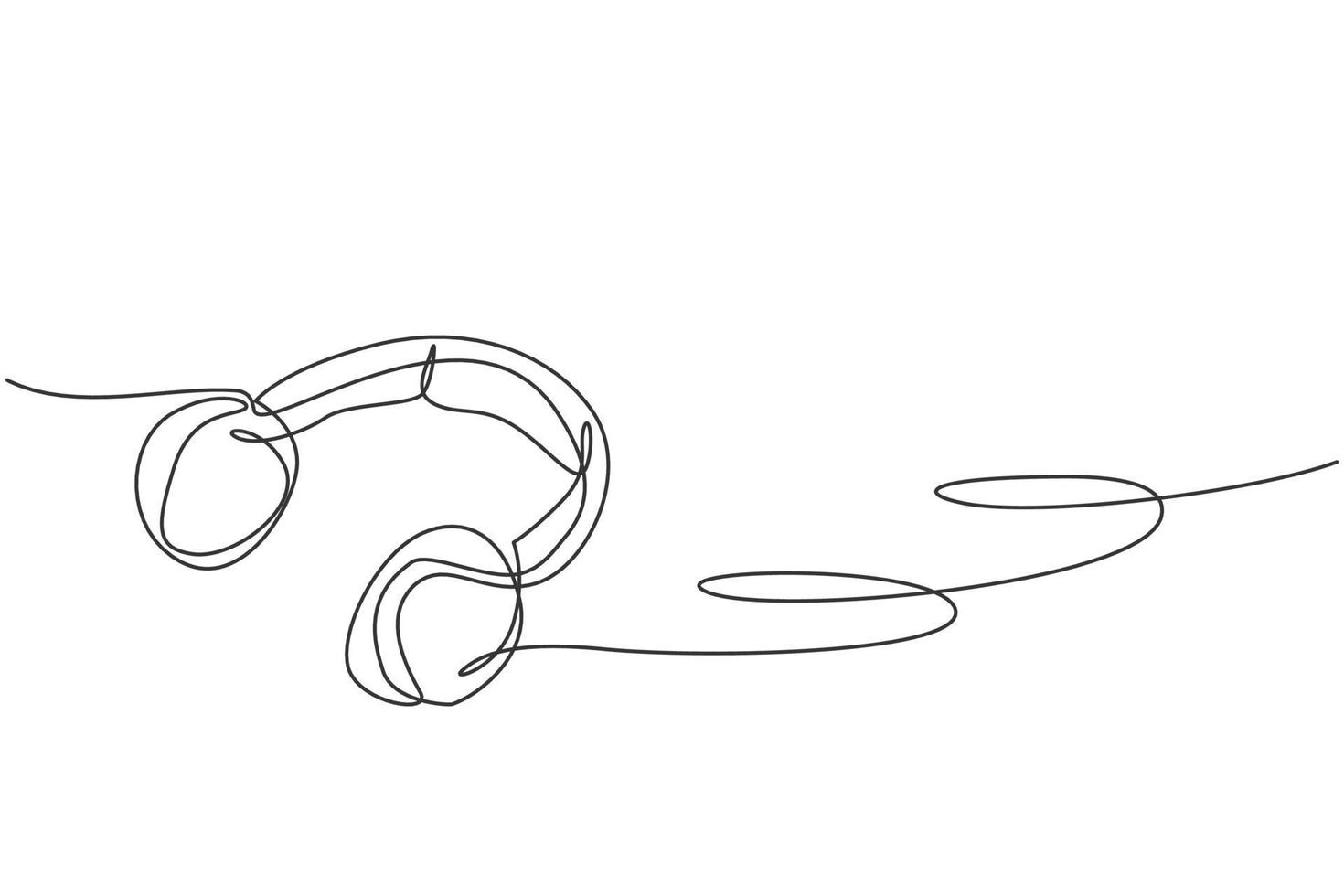 een doorlopende lijntekening van een koptelefoon op de vloer vanuit bovenaanzicht. opname muzikale hoofdtelefoon gadget sjabloon concept. trendy enkele lijn tekenen ontwerp vector grafische afbeelding
