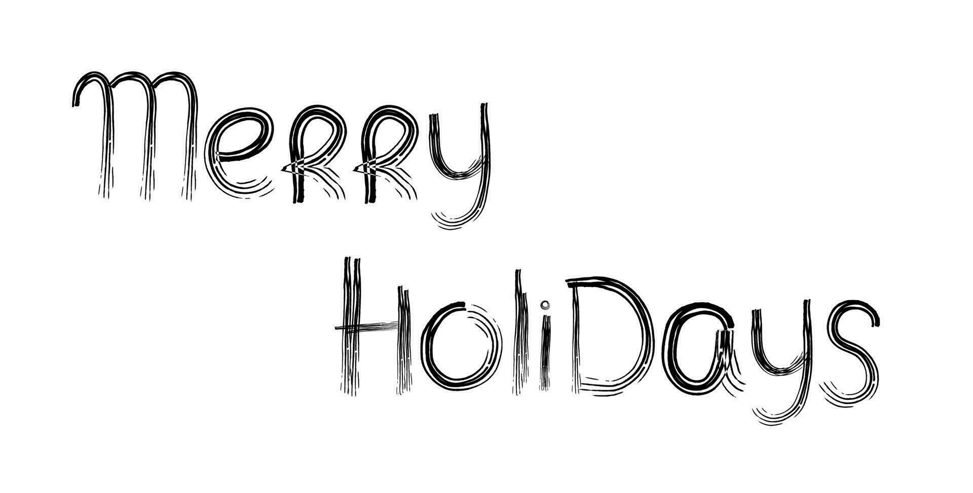 vrolijk vakantie kerstmis, nieuw jaar belettering hand- geschreven uitdrukking in gemakkelijk kattebelletje stijl zwart inkt vector illustratie geïsoleerd opschrift voor groet kaart, viering, poster, banier
