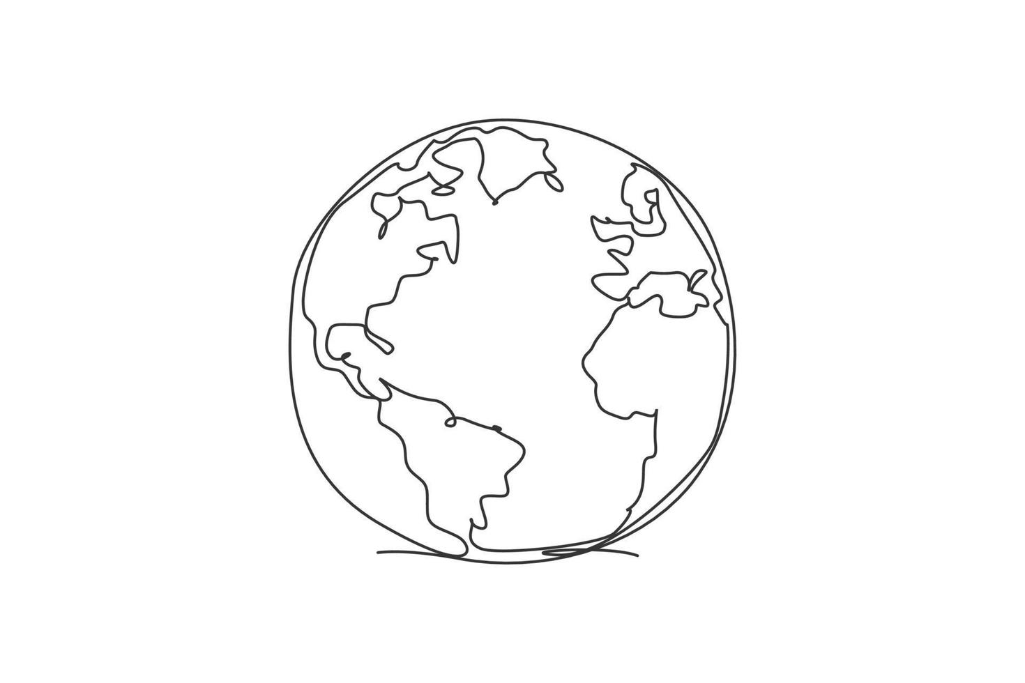 enkele een lijntekening van cirkel wereldkaart. wereldbol aarde pictogram silhouet voor onderwijs concept. infographics, aardrijkskunde presentatie geïsoleerd op een witte achtergrond. ontwerp vector grafische afbeelding